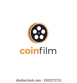 Gold coin with reel film logo and icon