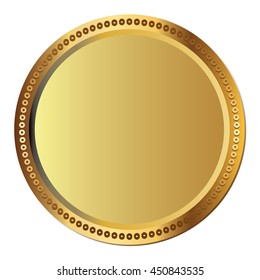 Gold coin with ribbed circle frame.