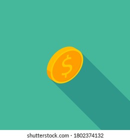 Gold coin right view icon vector isometric. Flat style vector illustration.