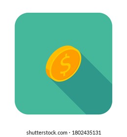 Gold coin right view icon vector isometric. Flat style vector illustration.