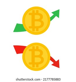 Una moneda de oro aumenta su valor y cae. Ilustración vectorial.