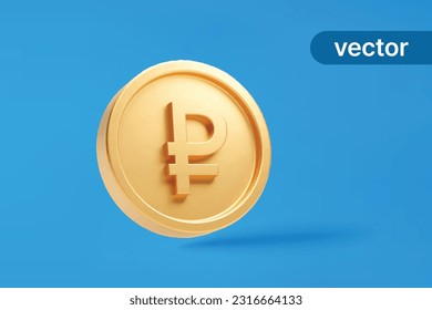 Gold coin rouble russia currency money icon sign or symbol business and financial exchange on blue background 3D vector illustration