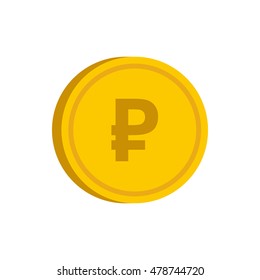 Gold coin with ruble sign icon in flat style on a white background vector illustration