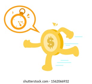 gold coin run for time flat design illustration