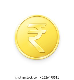 Gold coin with Rupee sign. Vector illustration showing the symbol of the currency of India in the form of a gold coin