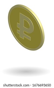 Gold coin with Russian ruble sign. Isometric vector illustration isolated on white background