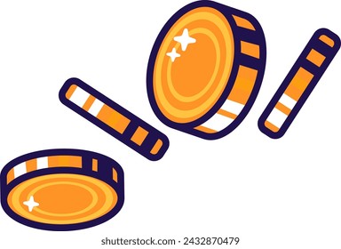 Dispersión de monedas de oro. Elemento festivo tradicional, atributos del día de San Patricio. Búsqueda del tesoro para el duende fabuloso. Icono de vector de dibujos animados aislado sobre fondo blanco