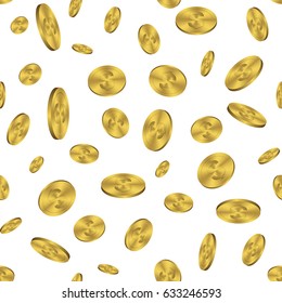 Gold coin seamless pattern. Wealth business background. Dollar finance success pattern. Vector money currency.