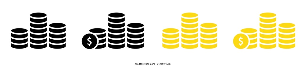 Gold Coin Set Icon Symbol. Coin Money Set Icon. Dollar Coin Icon, Vector Illustration