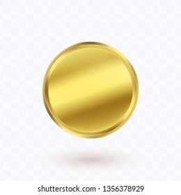 Gold coin with shadow isolated on transparent background made in realistic style. Success, business, finance symbol. Vector illustration.