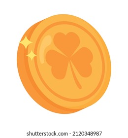 gold coin with shamrock icon flat