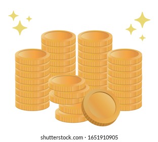 A gold coin and a coin shine. Image of a showy investment