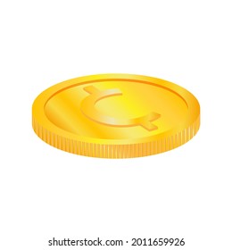 A gold coin, a sign of financial well-being and stability on a white background. A vector image.