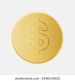 Gold coin sign isolated on a white backgrond. Clipping path included. 3d illustration