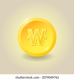 Gold coin. South Korean Won coin. Finance concept. Vector illustration. For websites and mobile app, infographics. 