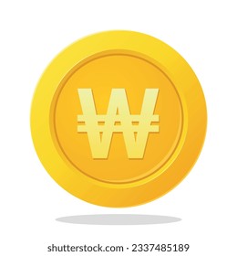 Gold coin with South Korean won sign. South Korea Currency symbol. Financial items.