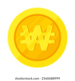 Gold coin with South Korean won sign (₩, 원). Economy, finance, investment, profit, money, KRW currency concept. Flat vector illustration isolated on white background