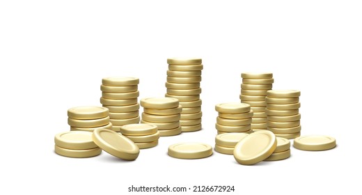 Gold coin stack. 3d heap of coins wealth concept. Business and investment. vector illustration isolated on white background