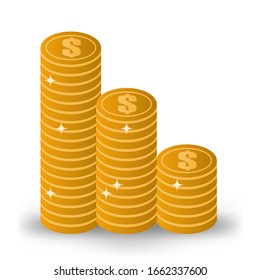 Gold coin stack isolated on white. Gold coins vector illustration. EPS10