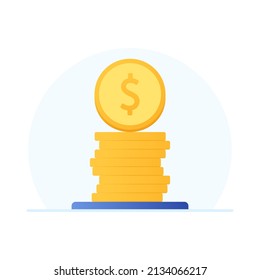 Goldmünzen-Stack auf weißem Hintergrund. Ein Stapel Goldmünzen mit Dollarzeichen. Geld einzeln auf weißem Hintergrund. eps-10 Vektorgrafik.