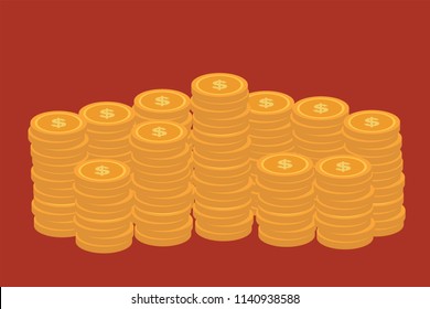 Gold coin stack vector illustration flat style