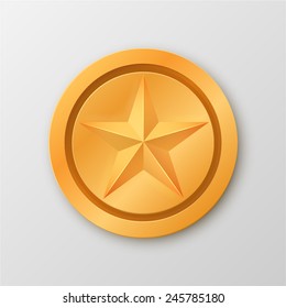 Gold coin with star sign. Isolated on a gray background. Vector illustration.