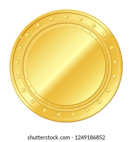 Gold coin with stars. Vector illustration isolated on white background. Editable elements and glare. Casino game. Rich. Gambling. EPS10