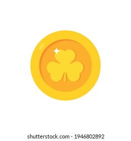Gold coin. St.Patrick s Day. Irish. Shamrock. Lucky. Vector illustration isolated on white background. Editable elements and highlights. Playing at the casino. Rich EPS 10.