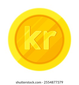 Gold coin with Swedish krona (SEK), Norwegian krone (NOK), Danish krone (DKK). Economy, finance, investment, profit, money, Kr currency concept. Flat vector illustration isolated on white background