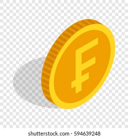 Gold coin with Swiss Frank sign isometric icon 3d on a transparent background vector illustration