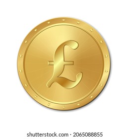 Gold coin with symbol pound. Vector illustration.	