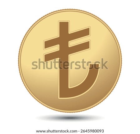 Gold coin, Turkey Lira. Turkey Lira sign. Turkey Lira symbol. The Turkey currency. Vector money symbol. 