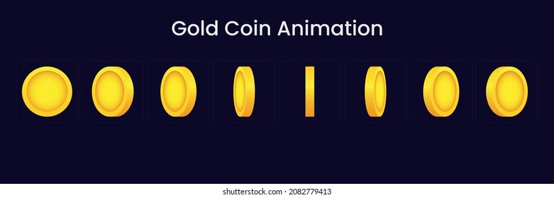 Gold coin turn around animation. sprite sheets for game and apps, eps- 10 vector illustration.