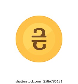 Gold coin with Ukrainian Hryvnia symbol on it. Flat vector icon isolated on a white background