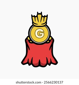 gold coin vector design wearing robe and crown