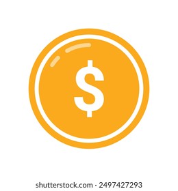 Gold coin vector with dollar sign isolated on white background. Dollar coin icon, USA Currency symbol.
