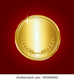 Gold coin. Vector illustration isolated on red background