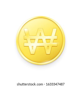 Gold coin with Won sign. Vector illustration showing the symbol of the currency of Korea in the form of a gold coin
