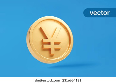 Gold coin yen japan currency money icon sign or symbol business and financial exchange on blue background 3D vector illustration