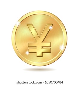 Gold coin with yen sign. Vector illustration isolated on white background