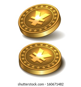 Gold coin with yen sign. Vector illustration isolated on white background