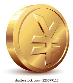 Gold coin with yen symbol. Eps8. CMYK. Organized by layers. Global colors. Gradients used.