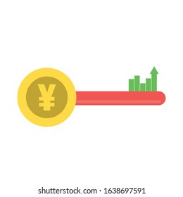 Gold coin with yuan sign and upward arrow,success key concept,vector illustration