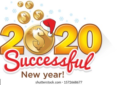 Gold coins in 2020 numbers - greeting card. Illustration, vector