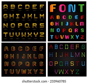 Gold coins alphabet set. colorful character set. many, various 