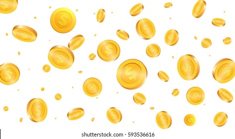 Gold coins background. Flying coins in different shapes