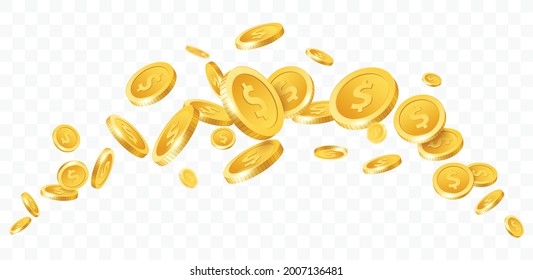 Gold coins banner design, isolated on transparent background