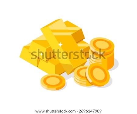 Gold coins and gold bars,flat design icon vector illustration