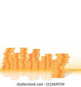 Gold coins, bitcoin, money reward with stars shine sparkle richness flat design cryptocurrency concept on white abstract background vector illustration