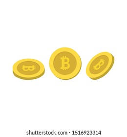 Gold coins with bitcoin sign on white background,vector illustration